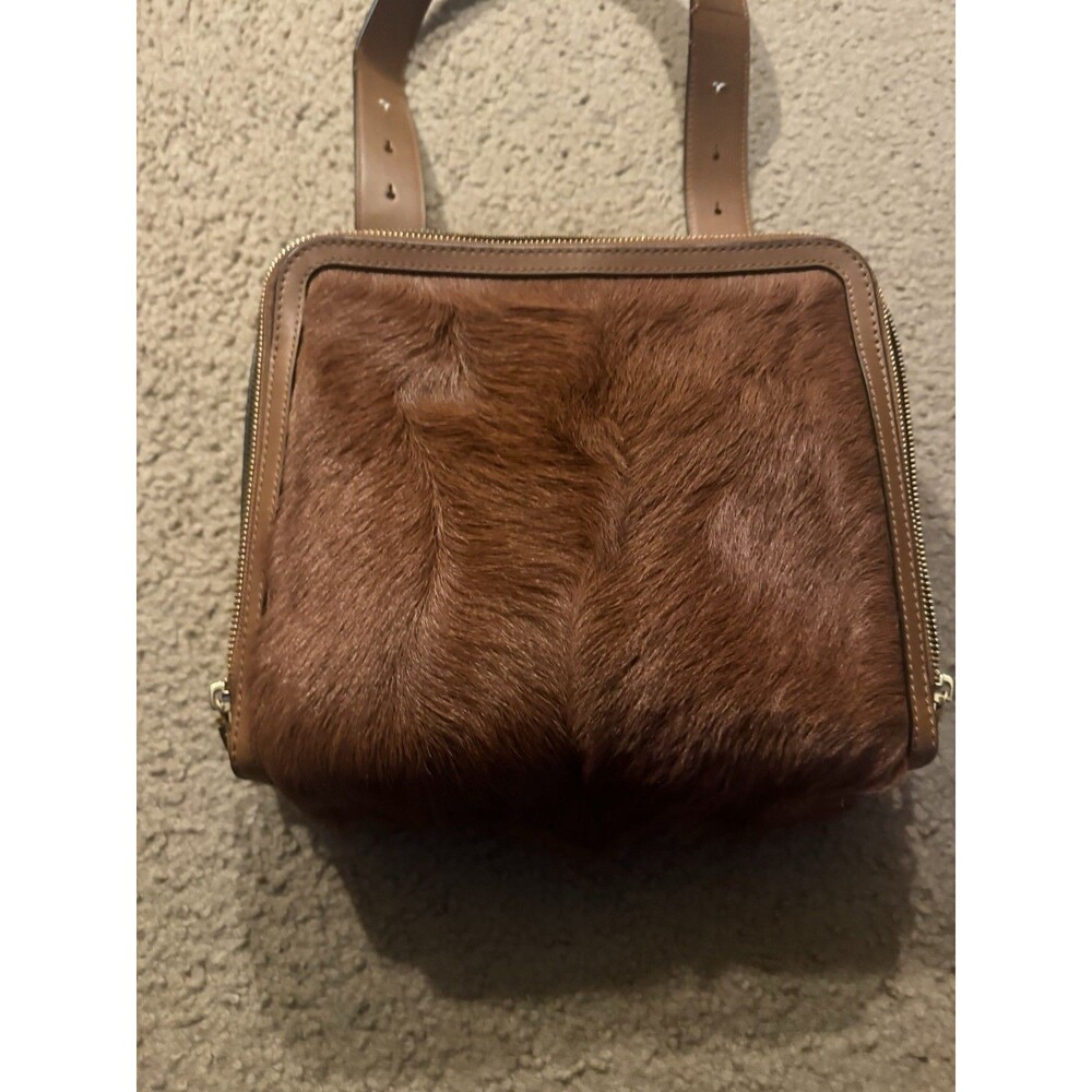 Authentic Vintage Tory Burch Arthur Fur 2Way Leather Shoulder Handbag Brown